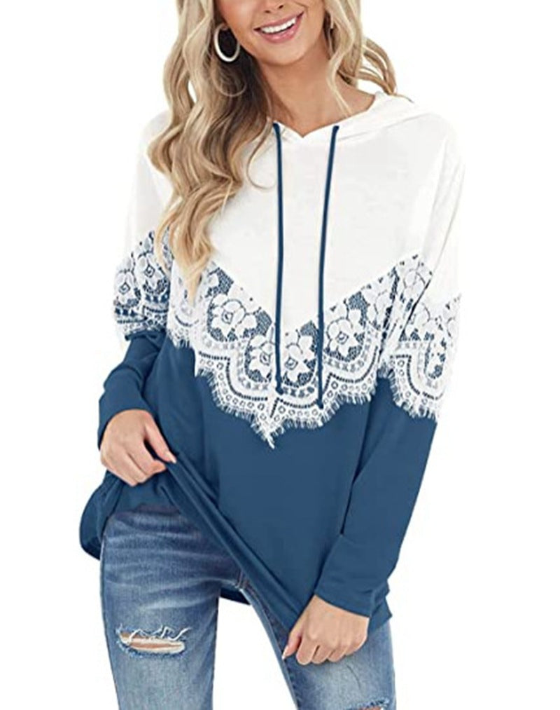 Damen Kapuzenpullover mit kunstvoller Spitzenapplikation EB