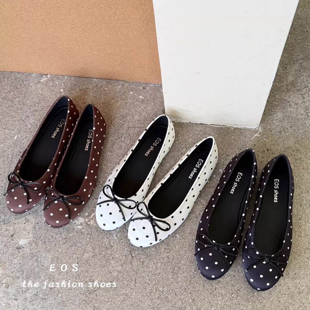 Damen Ballerinas mit modischem Punkte-Design und dekorativem Schleifenakzent EB