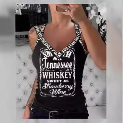 Damen Tanktop mit V-Ausschnitt und auffälligem Druck EB