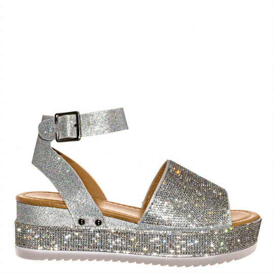 Damen Glamouröse Plateausandalen mit funkelnden Strass-Applikationen EB