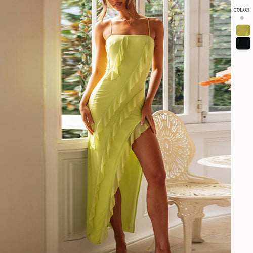 Damen Maxi-Rock mit verspieltem Rüschendesign und hohem Schlitz EB
