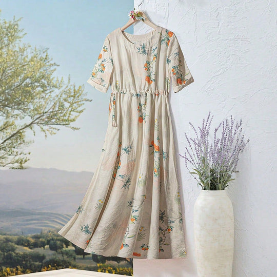 Damen Langarm Maxi-Kleid mit floralem Design und elastischem Bund EB