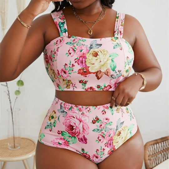 Damen Bikini-Set mit floralem Crop-Top und hohem Taillen-Schnitt EB
