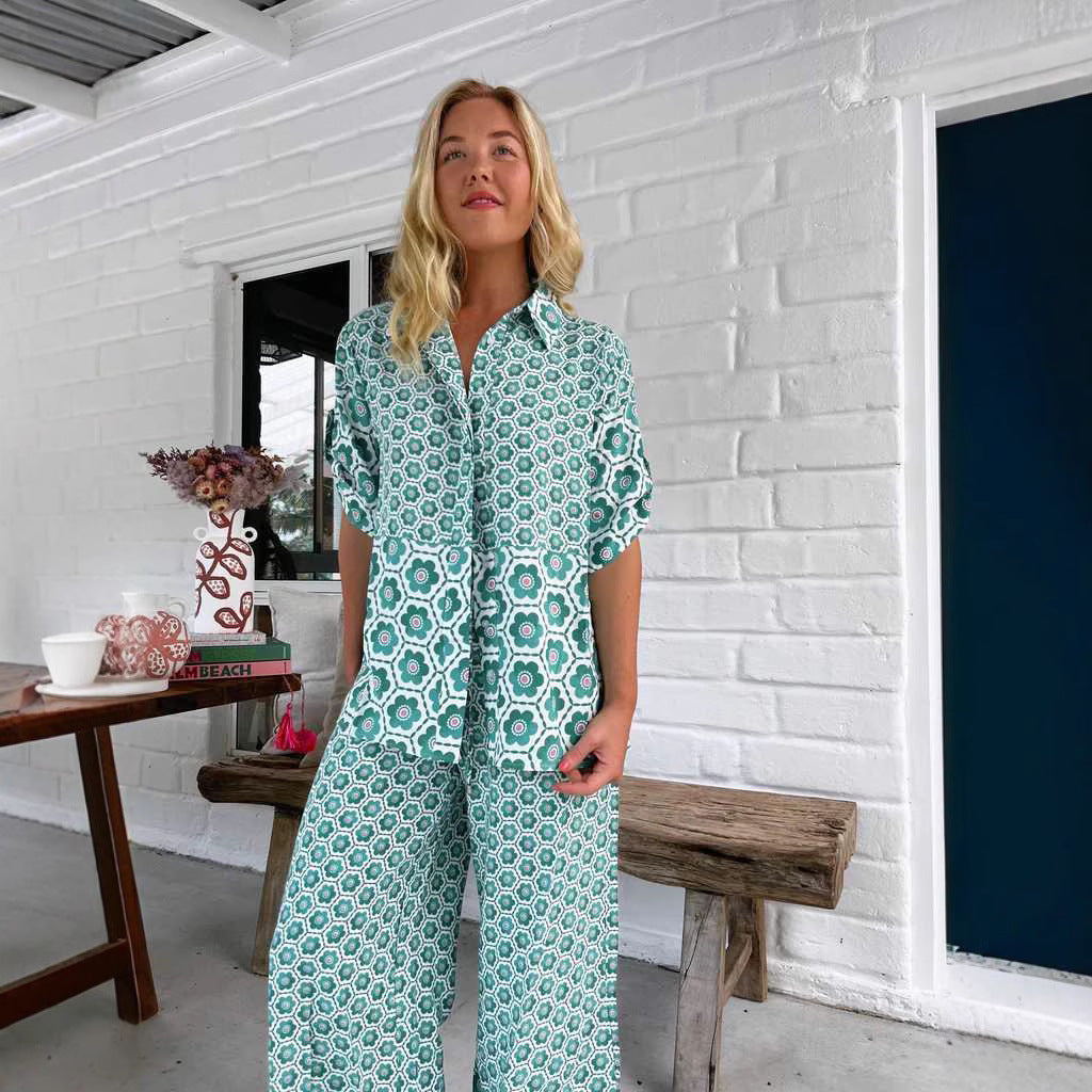 Damen Chice Blusen-Hosen-Kombination mit floralem Druck und weitem Schnitt EB