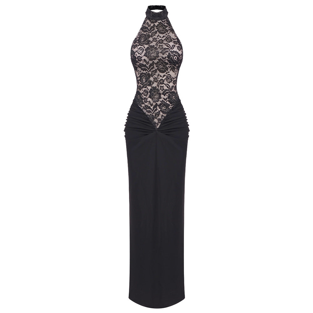 Damen Elegantes Spitzenkleid mit hohem Kragen und figurbetonendem Schnitt EB