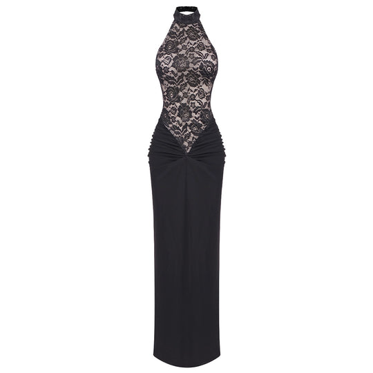 Damen Elegantes Spitzenkleid mit hohem Kragen und figurbetonendem Schnitt EB
