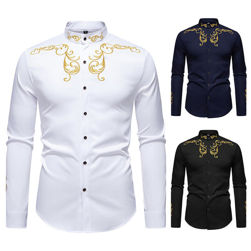 Herren Elegantes Langarmhemd mit kunstvollen Verzierungen EB