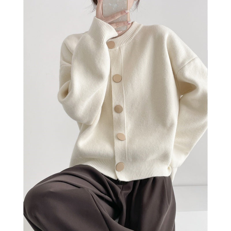 Damen Grob gestrickter Cardigan mit dekorativen Knöpfen und lässigem Schnitt EB