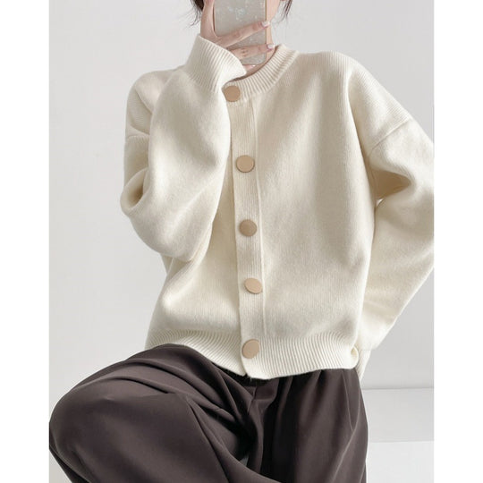 Damen Grob gestrickter Cardigan mit dekorativen Knöpfen und lässigem Schnitt EB