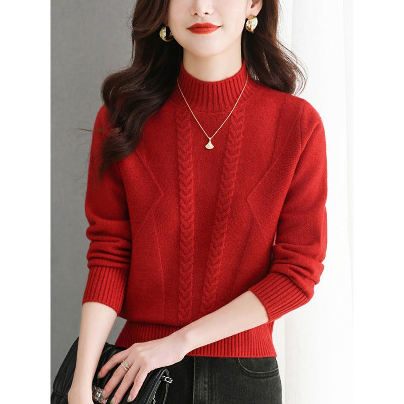 Damen Grobstrickpullover mit elegantem Zopfmuster und hohem Kragen EB