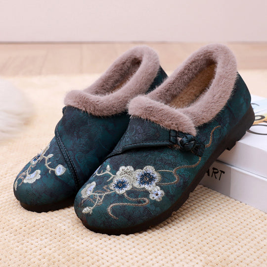 Damen Warme Hausschuhe mit floralem Design und kuscheligem Innenfutter EB