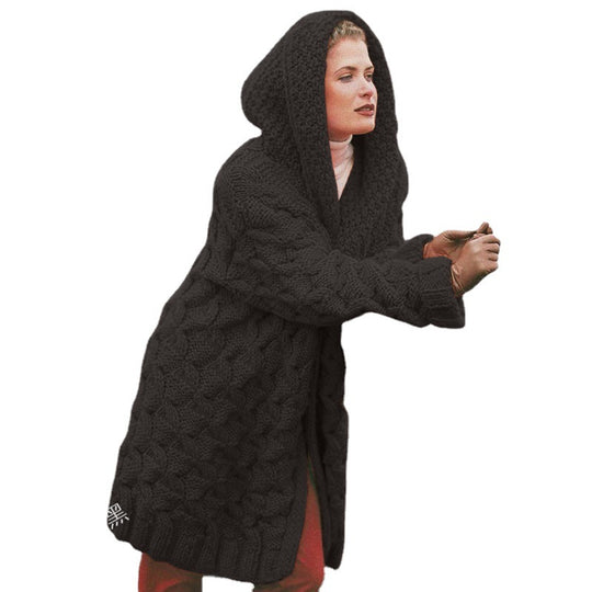Damen Großer Strickcardigan mit weichem Material und praktischer Kapuze EB