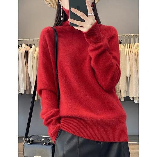 Damen Oversize Feinstrickpullover mit hohem Rollkragen und Seitenschlitzen EB