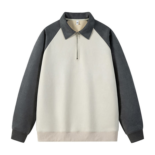 Damen stylischer Sweat-Pullover mit Kragen und halbseitigem Reißverschluss EB