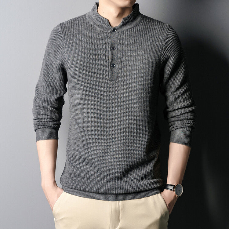 Herren Strukturierter Langarm-Pullover mit Knopfleiste EB