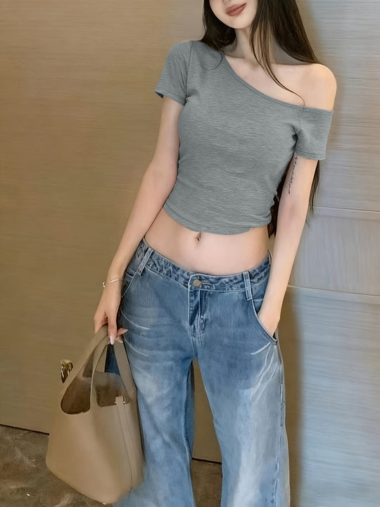 Damen lässiges Crop-Top im Off-Shoulder Stil EB