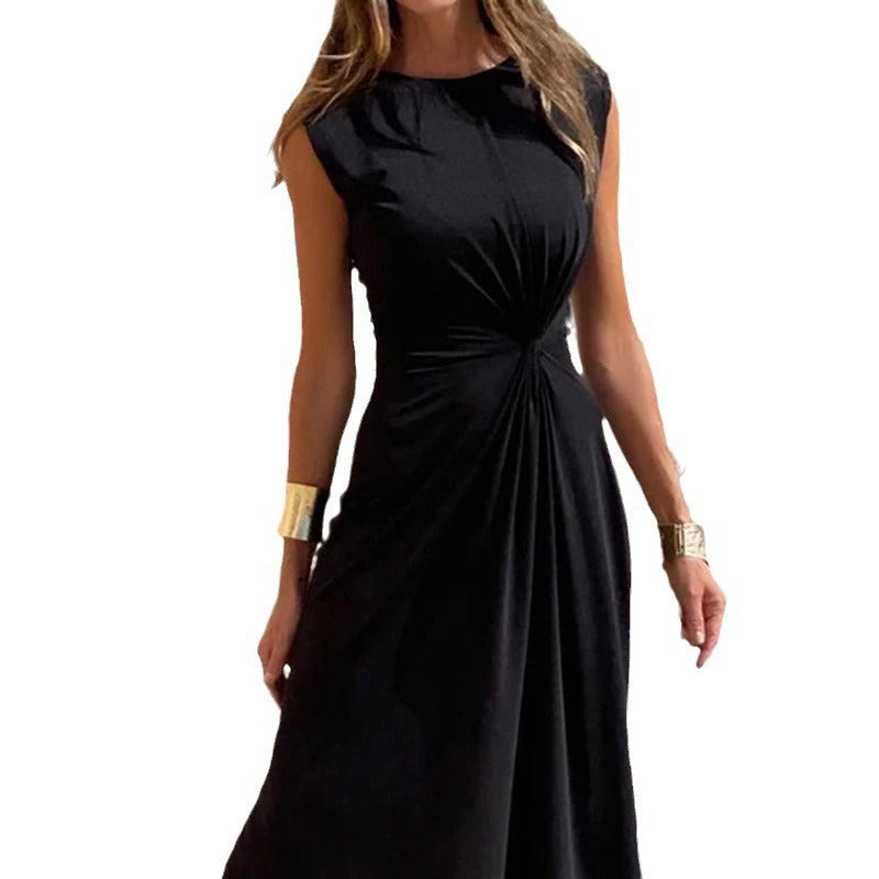 Damen Elegantes Maxikleid mit Raffungen und Rundhalsausschnitt EB