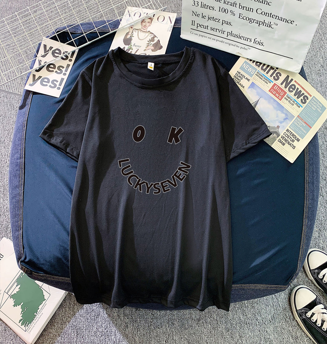Damen modisches T-Shirt mit lässigem Smiley-Print und hochwertiger Baumwollqualität EB