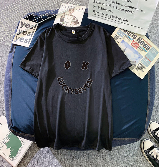 Damen modisches T-Shirt mit lässigem Smiley-Print und hochwertiger Baumwollqualität EB