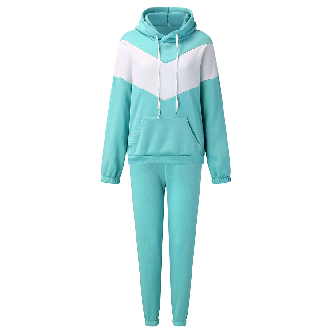 Damen zweiteiliges Loungewear-Set mit Chevron-Kapuzenpullover und taillierter Tapered-Jogginghose EB