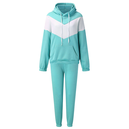Damen zweiteiliges Loungewear-Set mit Chevron-Kapuzenpullover und taillierter Tapered-Jogginghose EB