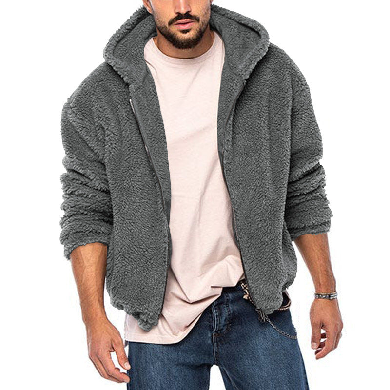 Herren kuschelige Fleecejacke mit großzügiger Kapuze und Reißverschluss EB