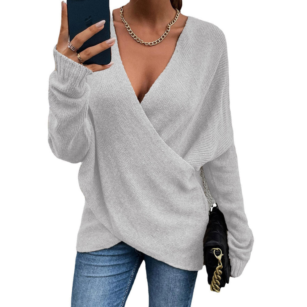 Damen Oversize Strickpullover mit V-Ausschnitt und lässigem Look EB