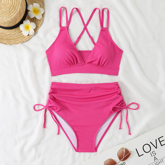 Damen Bikini-Set mit verstellbarem Kreuzträger und hoch geschnittenem Höschen EB