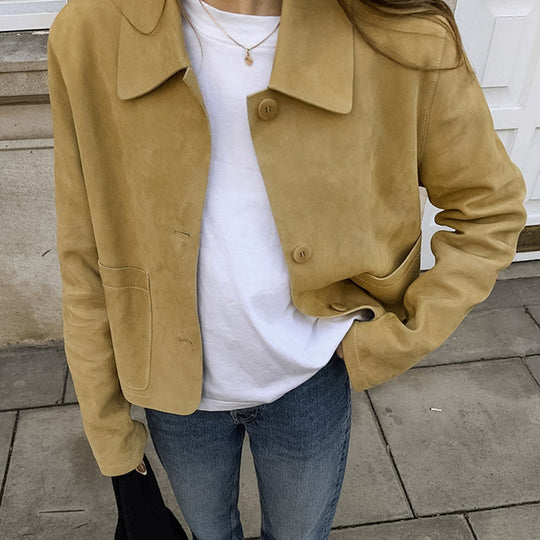 Damen Kurze Jacke mit eleganter Kragenlinie und praktischen Taschen EB