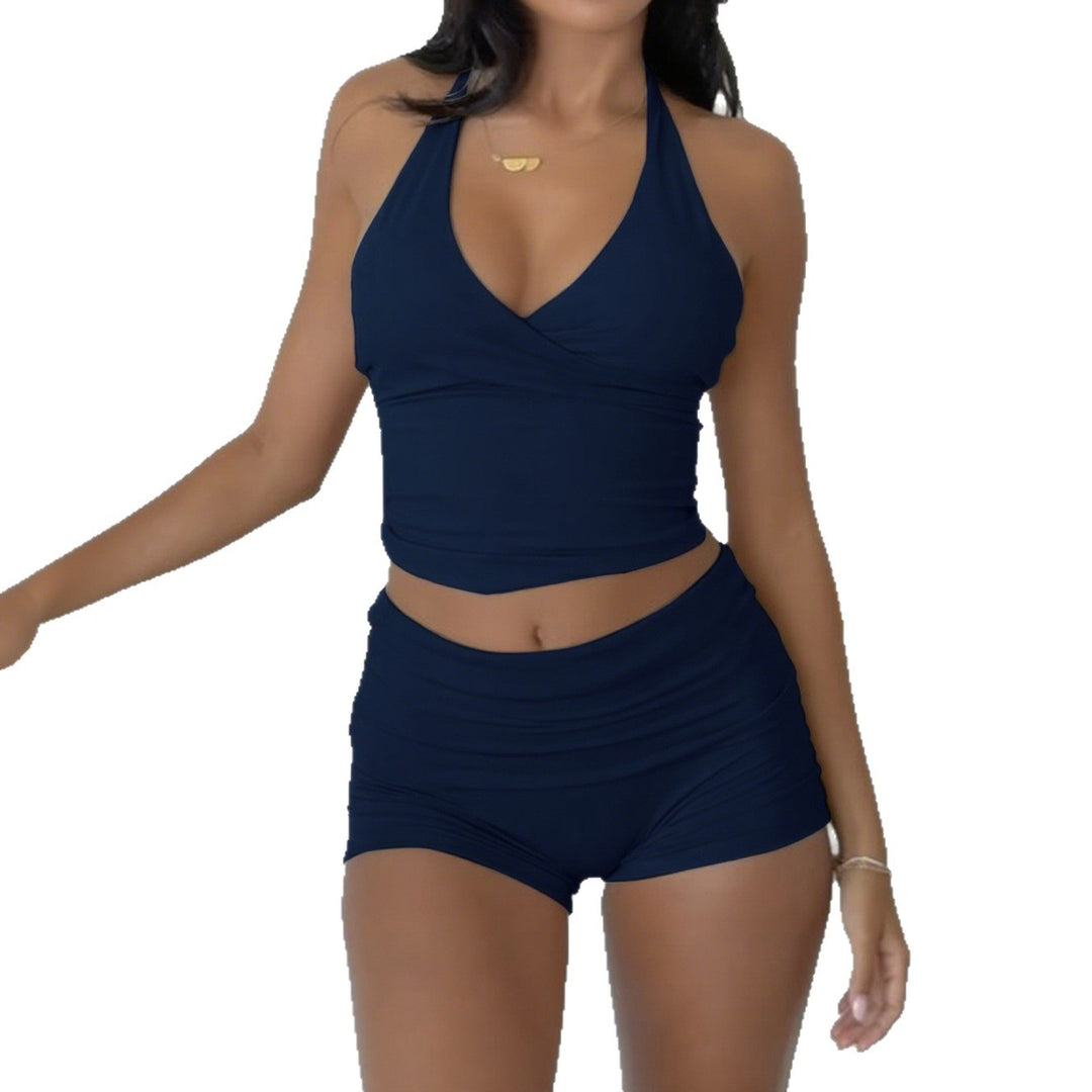 Damen Sportlicher Einteiler mit Wickeldesign und tiefem V-Ausschnitt EB