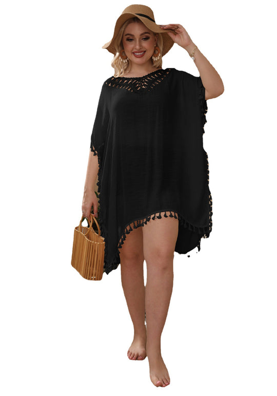 Damen luftiger Strand-Kaftan mit dekorativen Quasten EB
