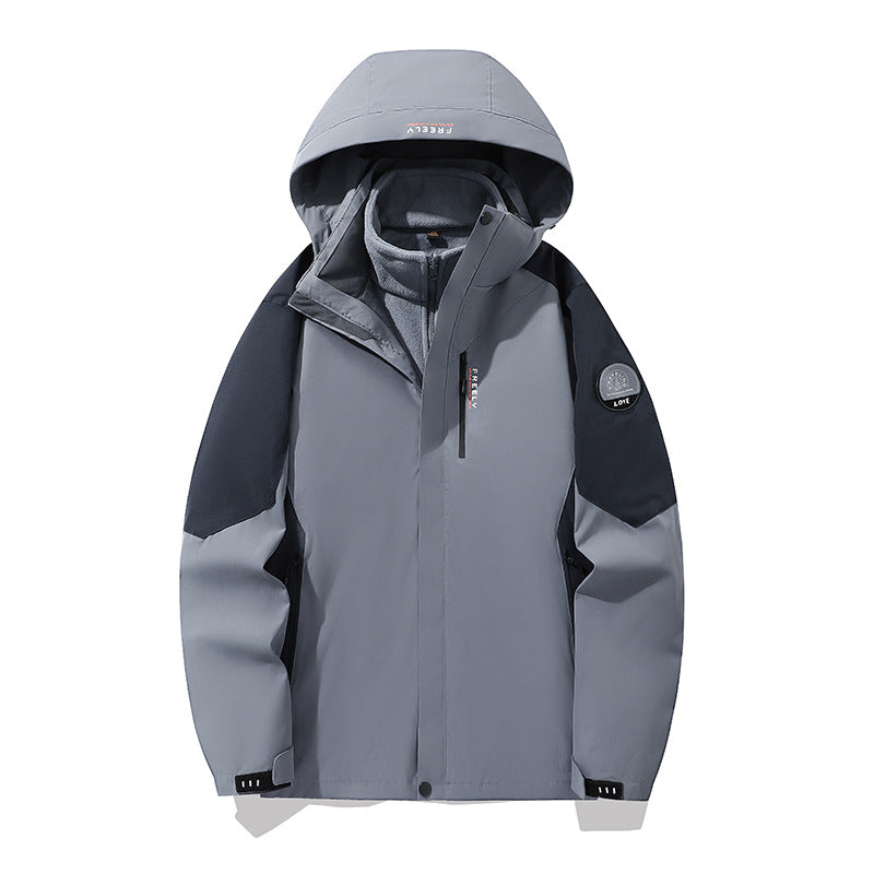 Herren wasserdichte dreiteilige Winterjacke mit abnehmbarer Kapuze und Fleece-Innenjacke EB