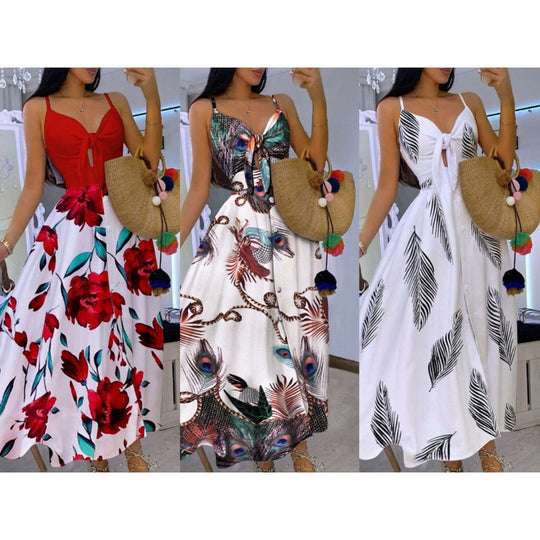 Frauen Boho-inspiriertes Maxikleid mit geknotetem Detail EB