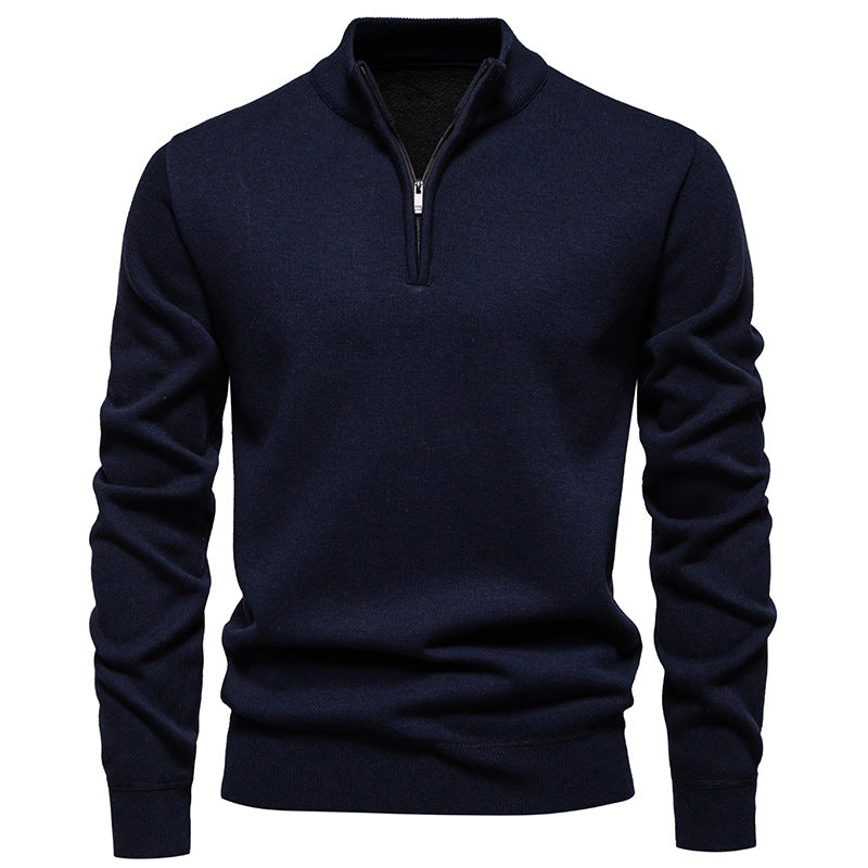 Herren nan Feinstrickpullover mit Kurzreißverschluss Stehkragen elastischen Bündchen EB