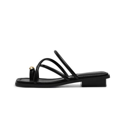 Damen Zehentrenner-Sandalen mit elegantem Riemendesign und goldfarbenem Akzent EB