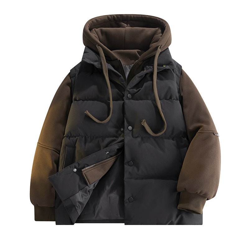 Herren Hybrid-Steppjacke mit Fleeceärmeln, Kapuze und verdecktem Druckknopfverschluss EB