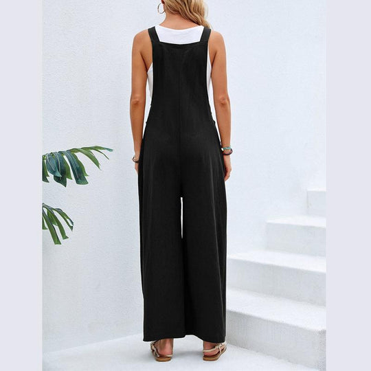 Damen trendiger Jumpsuit mit weitem Bein und verstellbaren Trägern EB