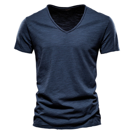 Herren nan leichtes Baumwolljersey Kurzarmshirt mit V-Ausschnitt und schmaler Passform EB