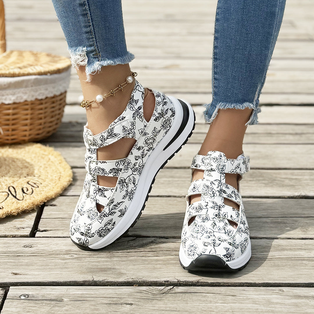 Damen Sportliche Sneaker mit floralem Cut-Out-Design und rutschfester Sohle EB