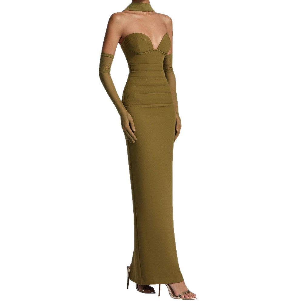 Damen Elegantes Schulterfreies Maxikleid mit figurformenden Einsätzen EB