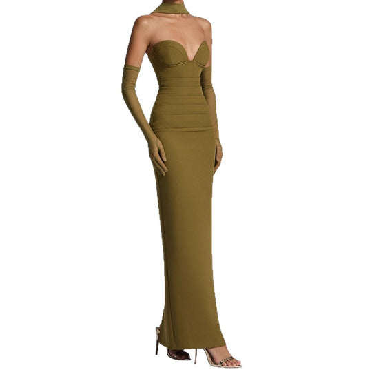 Damen Elegantes Schulterfreies Maxikleid mit figurformenden Einsätzen EB