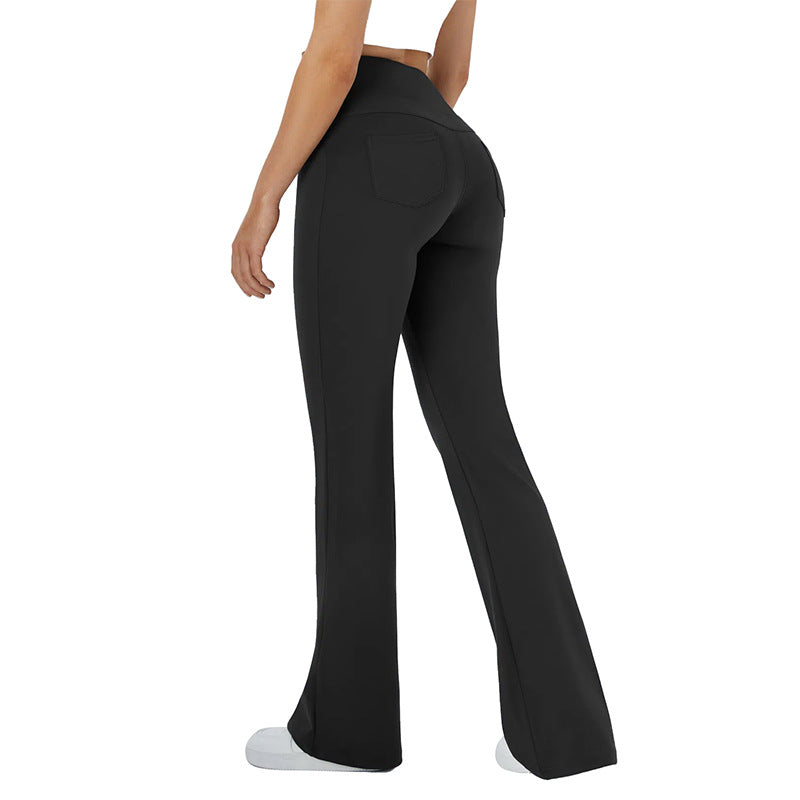 Damen bequeme Sportleggins mit hohem Bund und praktischen Taschen EB