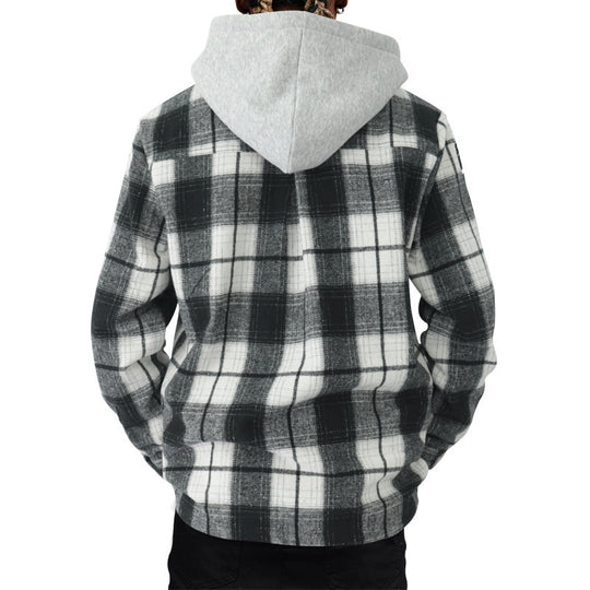 Herren Karierte Flanelljacke mit Hoodie und zwei Brusttaschen EB