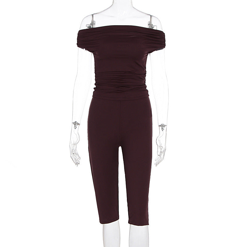Damen Eleganter Jumpsuit mit Off-Shoulder Design und Raffungen EB