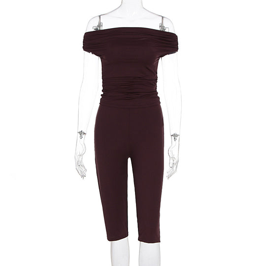 Damen Eleganter Jumpsuit mit Off-Shoulder Design und Raffungen EB