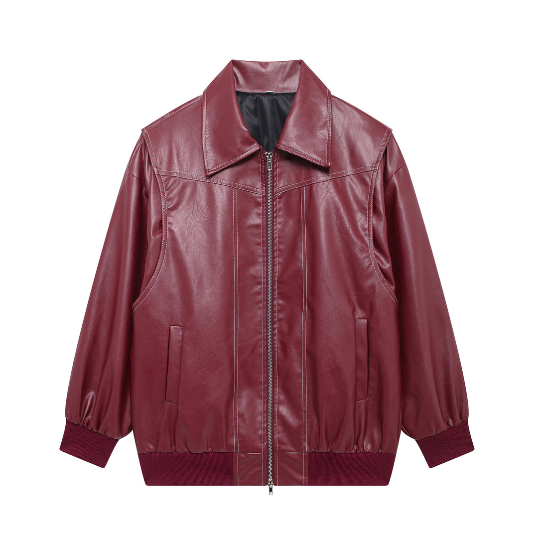 Damen Elegante Kunstlederjacke mit hochstehendem Kragen und elastischen Bündchen EB