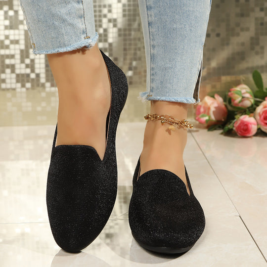 Damen Glitzernde Ballerinas mit elegantem V-Ausschnitt EB