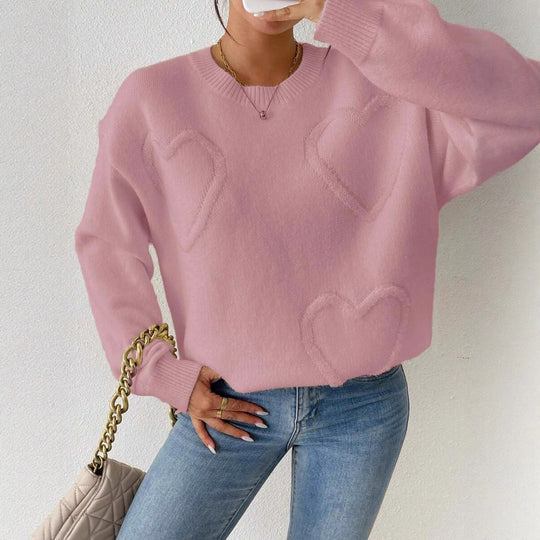 Damen Strickpullover mit Herzoptik und lässigem Schnitt EB