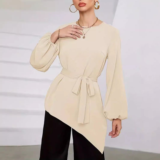 Damen Elegantes Wickelbluse mit langen Ärmeln EB