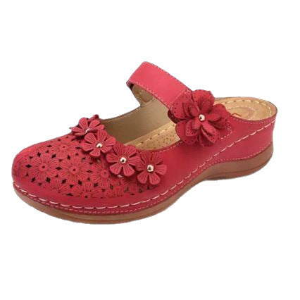 Damen Clogs mit blumigen Applikationen und verstellbarem Riemen EB